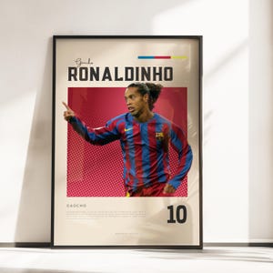 Póster Vibraciones retro de Ronaldinho | Leyenda del Barcelona | Tamaños A3 y A4 | Marco negro opcional | Impresión fotográfica de alta calidad