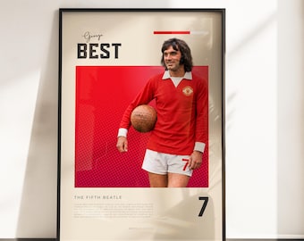 George Best Manchester United-affisch | George Best fotbollslegend | Man United-väggkonst | Retro fotbollskonsttryck | Gåva United A3 A4
