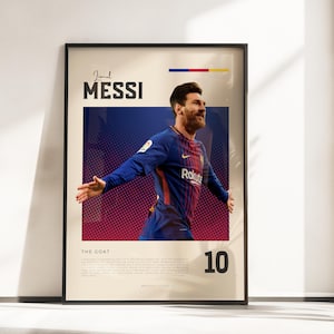 Póster Vibraciones retro de Lionel Messi | Barcelona CABRA | Tamaños A3 y A4 | Marco negro opcional | Impresión fotográfica de alta calidad