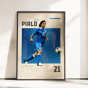 Póster Vibraciones retro de Andrea Pirlo | Leyenda de Italia | Tamaños A3 y A4 | Marco negro opcional | Impresión fotográfica de alta calidad