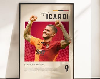 Retro Vibes Poster by Mauro Icardi | Galatasaray Legend | A3 & A4 Sizes | Black Frame Optional | High-Quality Photo Print