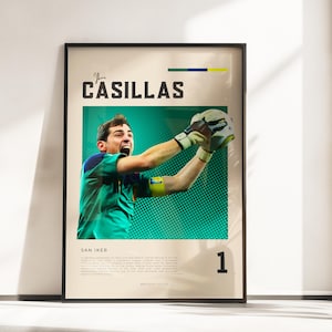 Póster Vibraciones retro de Iker Casillas | Leyenda del portero del Madrid | Tamaños A3 y A4 | Marco negro opcional | Impresión fotográfica de alta calidad