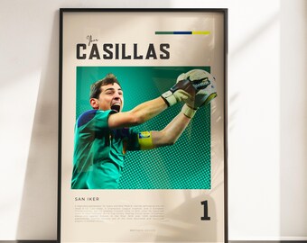 Retro Vibes Poster von Iker Casillas | Madrid Torwart Legende | A3 & A4 Größen | Schwarzer Rahmen optional | Hochwertiger Fotodruck