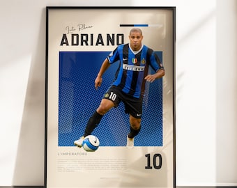Adriano Inter Milan-affisch | Adriano Imperatore fotbollslegend | Inter Milan-väggkonst | Present till Inter-fans | Fotbollskonsttryck A3 A4