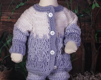 Crocheted Baby Boy Sweater, Footed Pants, & Beanie