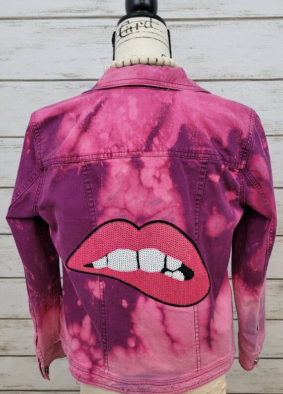 Acid Wash Red Denim Jacket Distressed 