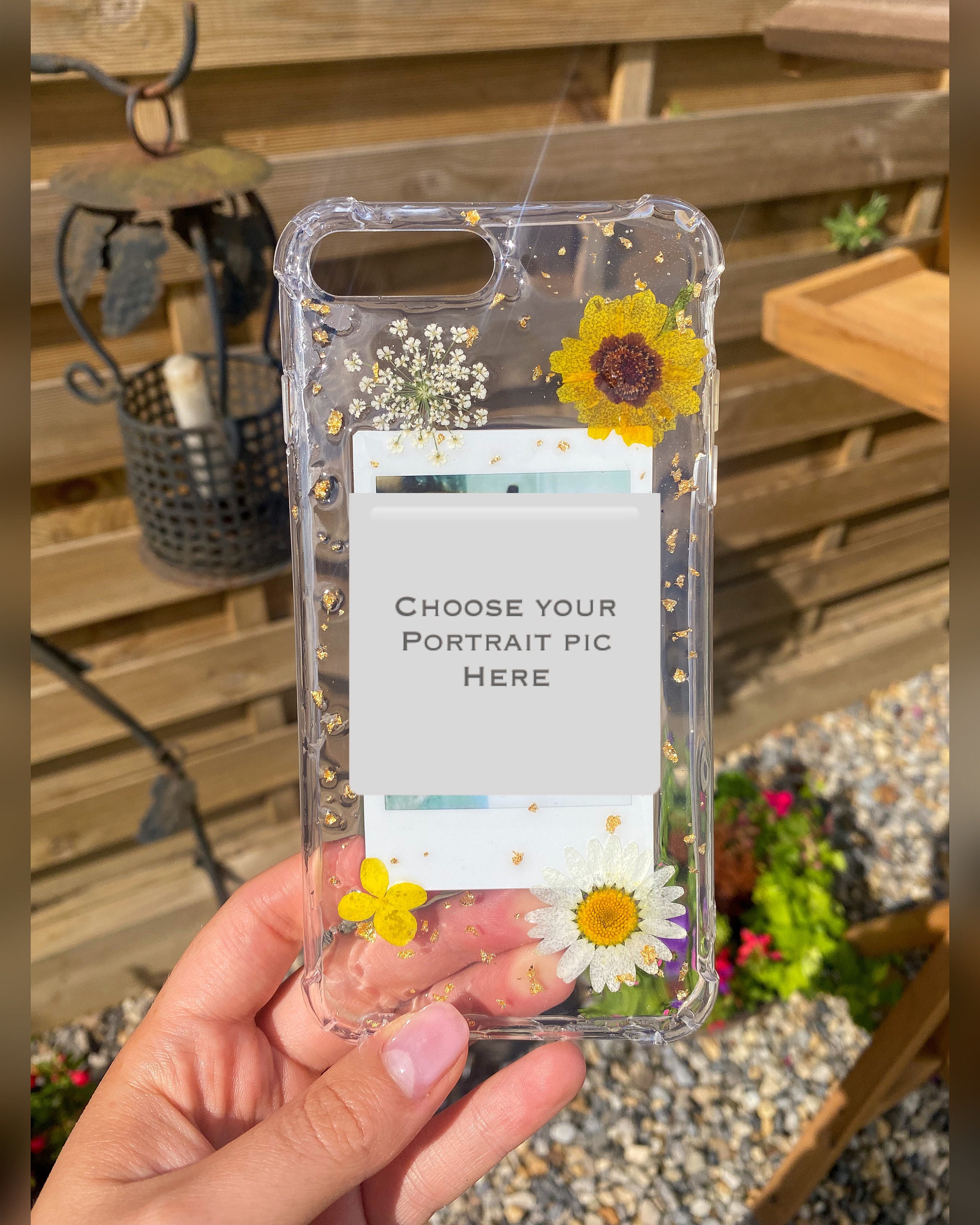 Personalised polaroid resin phone case with dried flowers and Etsy
