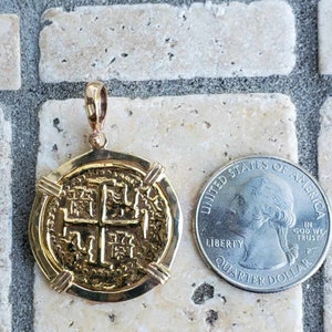 Gold Atocha Coin, in 14kt pure gold setting .