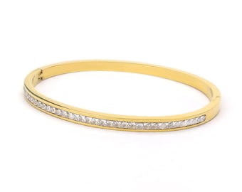 Bracelet bangle 18K Doré Jaune Brillant - Bracelet En Acier Inoxydable Plaqué Or Zircon - Bijoux femmes, empilage minimum de déclaration chic bangle