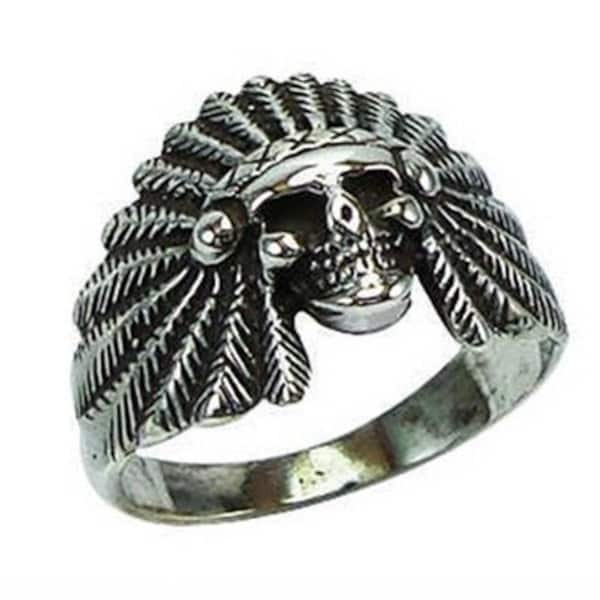 Native American Skull, indian skull othic Ring 925 Sterling Silver For Bikers Special Gift for Women and Man
