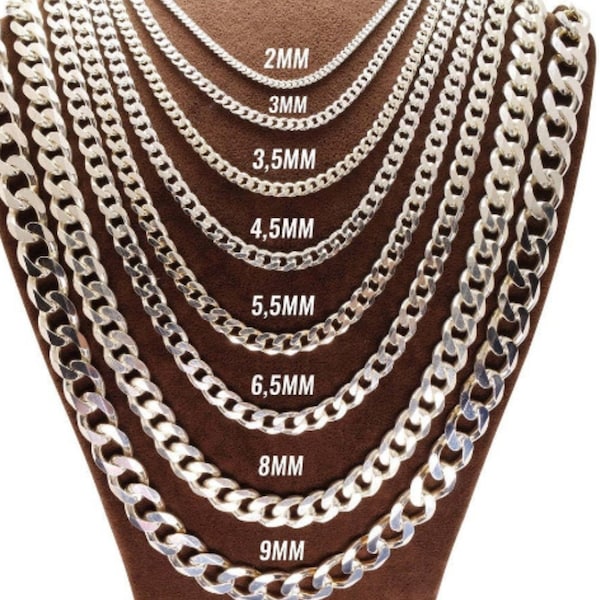 Solid 925 Sterling Silver Curb Necklace Chain Cuban Link Gourmet Men Women Chain