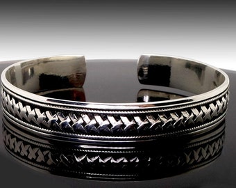 Authentic Bali Design 925 Sterling Silver Men Cuff Bangle Bracelet