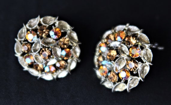 Stylish Golden Amber Rhinestones Clip-on Earrings - image 2