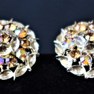 Vintage Gold-Tone With Golden Amber Rhinestones Clip-on Earrings