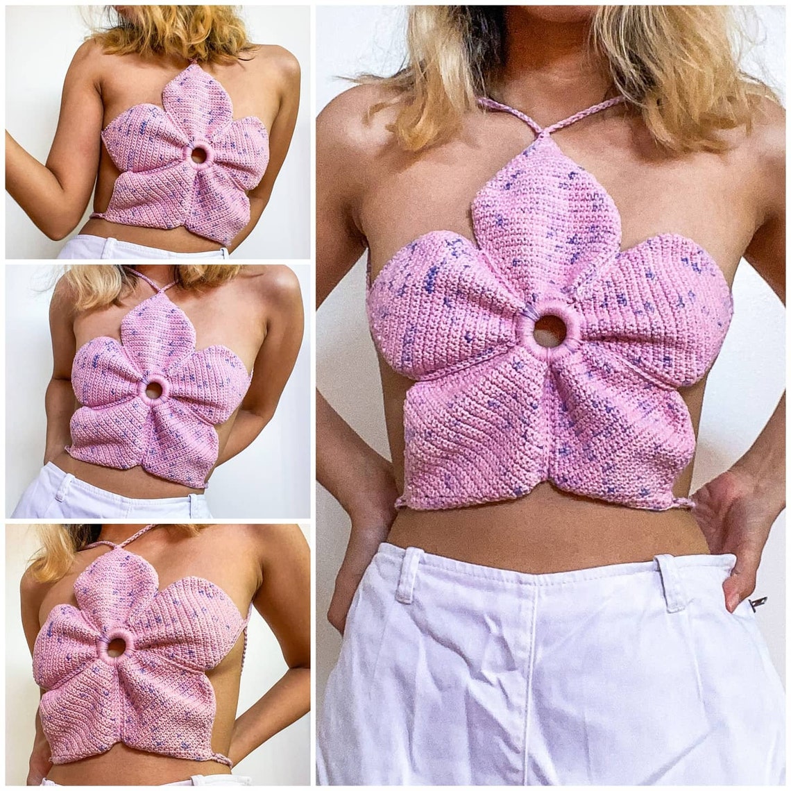 Cotton Blend Crochet Flower Top main image 1