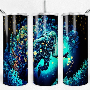 Copo de mergulho de néon | garrafa de água da arte do mergulhador | presente de aniversário de Drinkware do mar do oceano 20oz | Presente para ela | Presente para ele