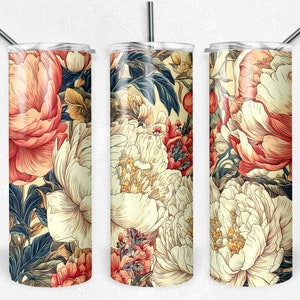 Peonies Tumbler | Floral Art Water Bottle | 20oz Peony Drinkware Birthday Gift | Gift for Her | Gift for Mom