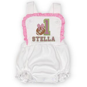 Football Romper with Name | Birthday Outfit | Summer Gift | Football Party Clothes | Personalized Custom Name | Embroidered Bubble Sunsuit
