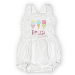 Ice cream Romper with Name | Birthday Outfit | Summer Gift | Popsicle Clothes | Personalized Custom Name | Embroidery
