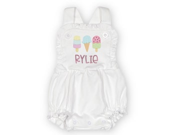 Ice cream Romper with Name | Birthday Outfit | Summer Gift | Popsicle Clothes | Personalized Custom Name | Embroidery