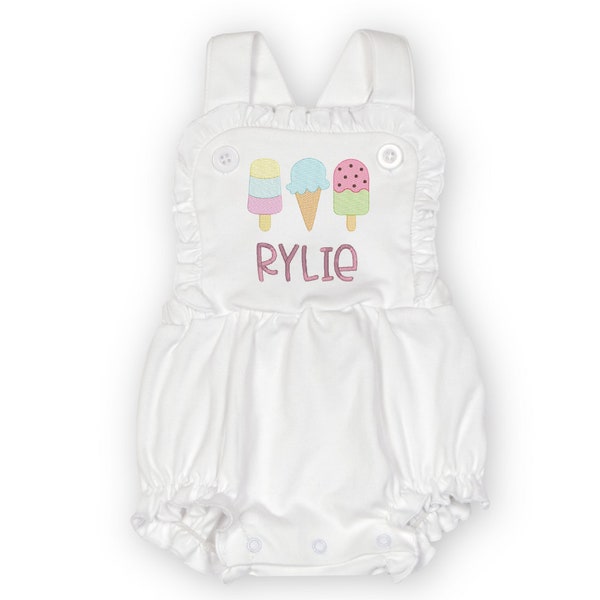 Ice cream Romper with Name | Birthday Outfit | Summer Gift | Popsicle Clothes | Personalized Custom Name | Embroidery