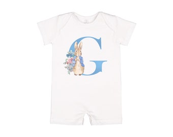 primeiro aniversário personalizado coelho de Peter Body | Macacão Flopsy feito sob encomenda do monograma de <br> Entrega Rápida? Presente de Beatrix Potter | Roupa personalizada de aniversário para menino e menina
