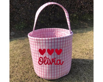 Personalized Valentine Bags | Gingham Cupid Custom Valentine Card Basket | Kid's Treat Bucket | Cute Custom Cloth Basket