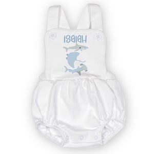 Mono de tiburón personalizado con nombre / Mono de burbuja personalizado para primer cumpleaños / Traje de sol para cumpleaños para niño / Traje de cumpleaños con temática del océano