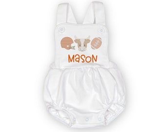 Personalized Longhorn Romper with Name | Boys First Birthday Custom Football Bubble | Sport Themed Birthday Outfit