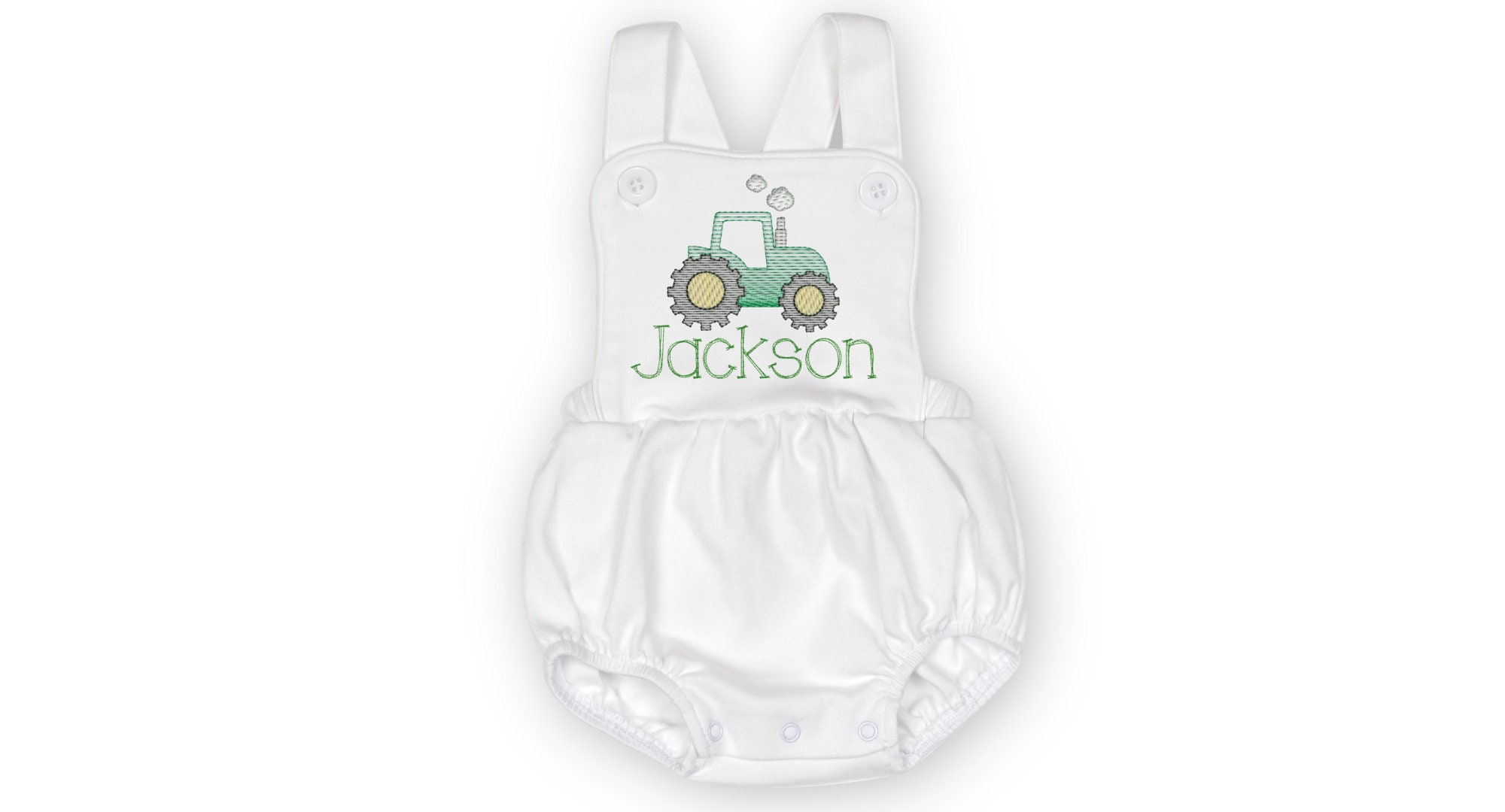 Boys Tractor on Green/Blue Stripe Romper by Three Sisters