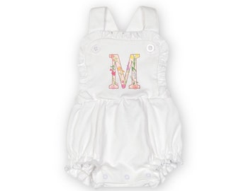 Floral Monogrammed Sunsuit | Personalized First Birthday Bubble Romper | Baby Shower Birthday Outfit Gift | Girl's Custom Girl Outfit