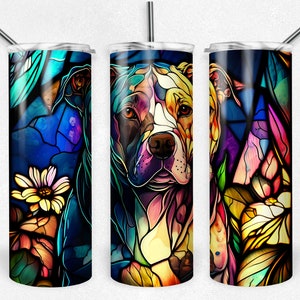 Pitbull Stained Glass Tumbler | Pit Owner Water Bottle | 20oz Dog Lover Drinkware Birthday Gift | Gift for Her | Gift for Him
