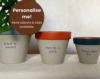 Personalised plant pot custom planter with saucer, House plant gifts for plant lovers, Cactus flower pot gifts, Plant gifts for him