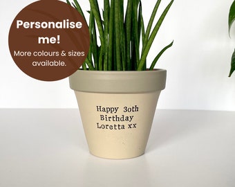 Birthday plant pot mum planter gifts for plant lovers birthday gift for gardener sister, Personalised flower pot with drainage, indoor plant