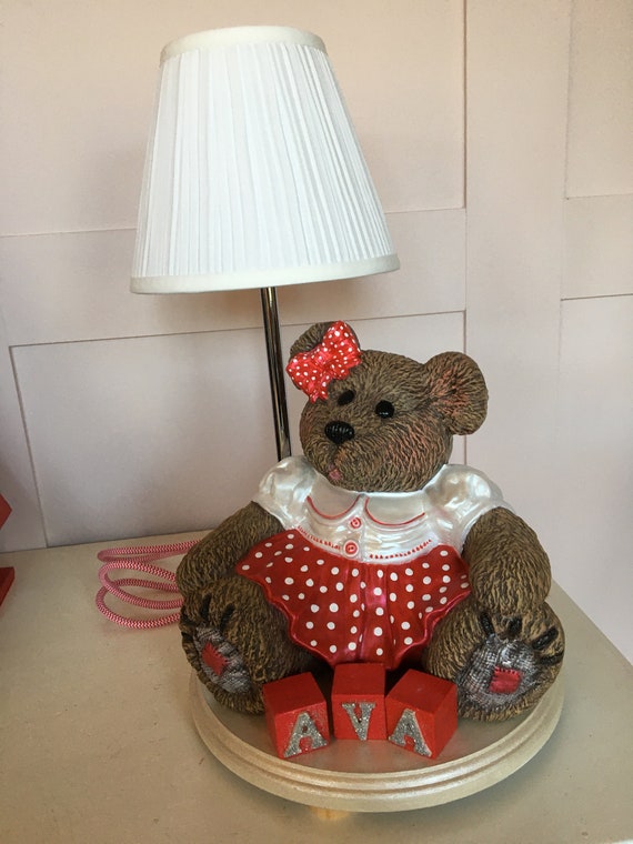 Ceramic Handmade Personalised Bear Lamp for Nursery or Child s