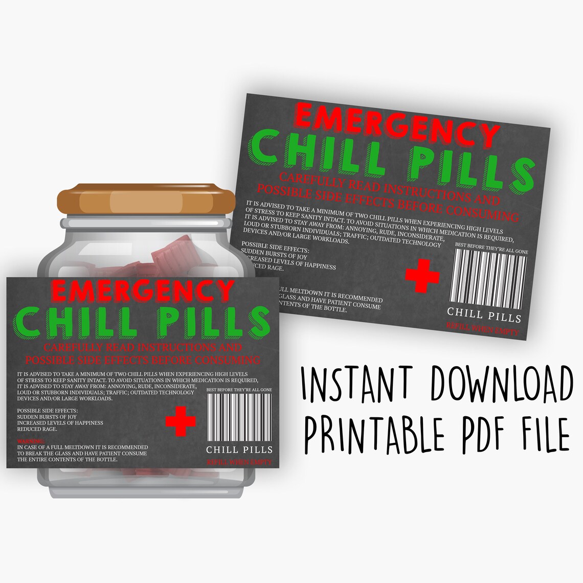Chill Pills Printable Label Chalk Theme Funny Gift | Etsy