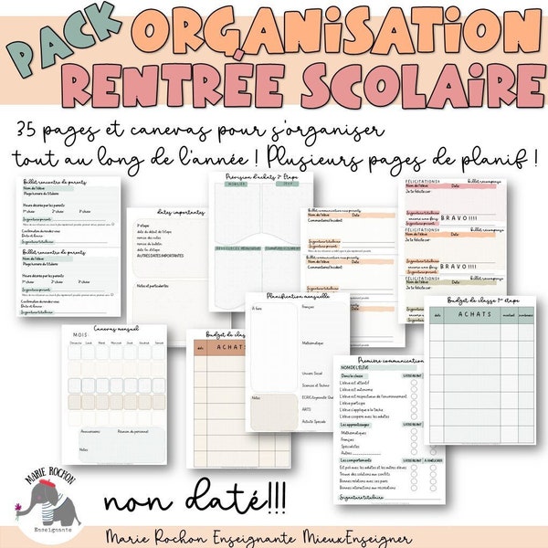 Pack Organisation Rentrée Scolaire pour Enseignants, Calendrier pour Enseignants, Organisation en Français, Planification pour enseignants