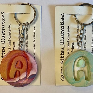 Custom Initial Keychains, Polymer clay, Round Keychains, Backpack Keychains