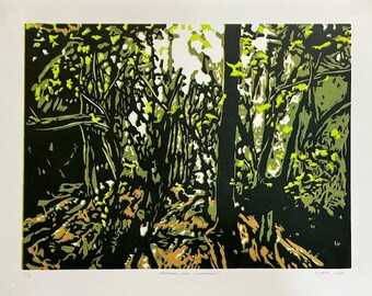 Wildscape Landscape Print: art print limited edition reduction linocut Texas parks nature lovers print handcarved linocut