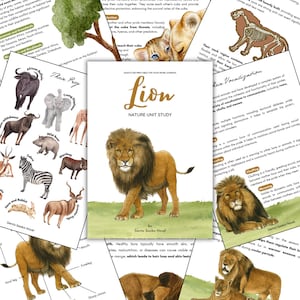 LION UNIT STUDY [Nature Unit Study] total 225 pages | Science, Homeschool, Home learning, Montessori, Instant download