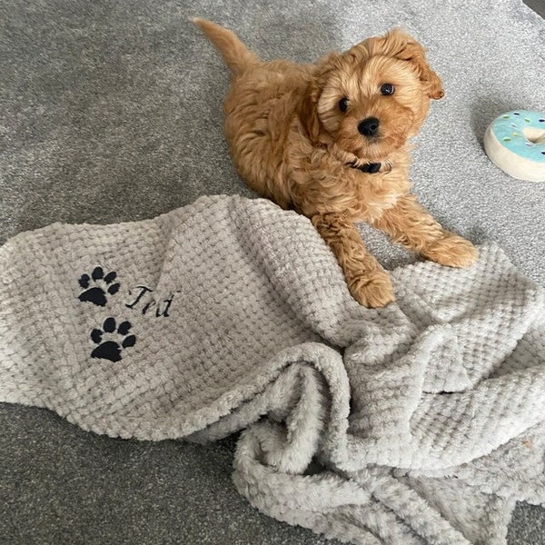 Personalised, embroidered dog/cat puppy/kitten/pet soft waffle blanket