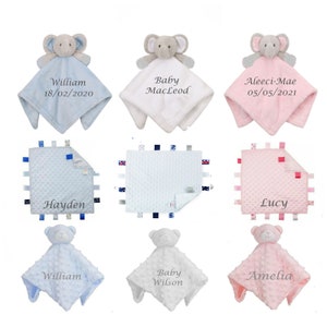 Personalised Embroidered Soft Baby Elephant or Teddy comforter blanket,snuggle blankie ,new baby christening gift, newborn baby shower keeps