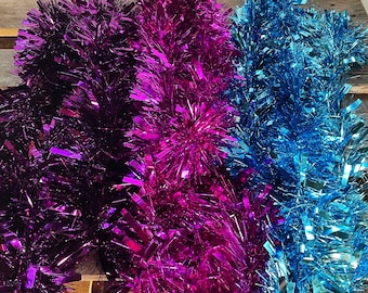 Bright Tinsel Luxury Thick and Thin Tinsel 2 Metre Strand in Purple, Pink, or Blue for Craft, Christmas Decoration, Wreaths, Garlands, Etc