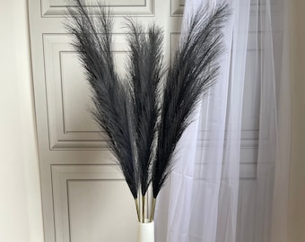 Large Faux Pampas Grass 3 Stems 115cm Tall Fluffy Artificial Dried Flower Décor in Soft Black - 15 Colours Available - Neutrals Brights