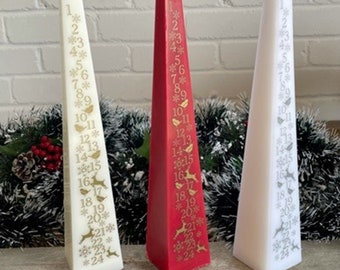 Advent Weihnachten Countdown Luxus Kerze, 31,5cm Pyramidenform in Rot, Elfenbein oder Weiß