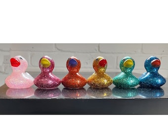 6 Mini Glitter Ducks Fun Gift, Wedding Favour, Duck Race etc. Bright Sparkly Ducks in Disguise in Pink, Cerise, Orange, Gold, Green, & Blue