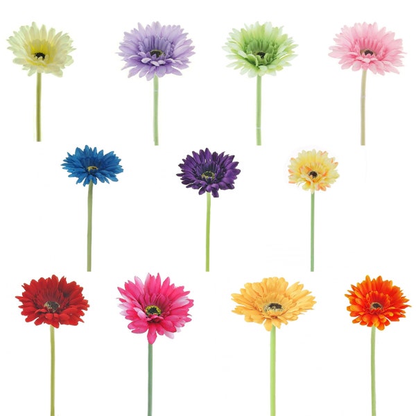 Gerbera en soie à petite tige, tige florale, fleurs artificielles de qualité 55 cm, gerbera marguerite aux couleurs vives, pour compositions florales