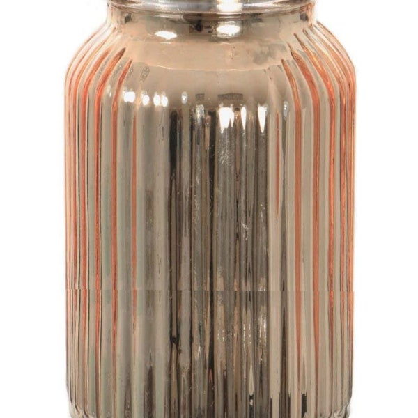 18.5cm Tall Metallic Ribbed Vase Splatter Finish Bottle Shape Glass Vase in Red Rose Gold Or Silver