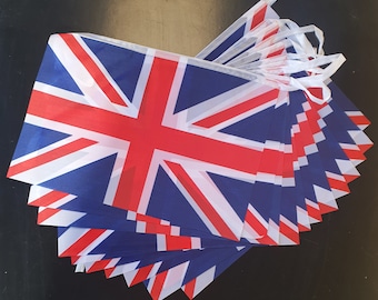 Union Jack Rayon Fabric Bunting 12 Flags Long Bunting 20ft -6 Metres Great Britain Queens Jubilee Celebration Decorations