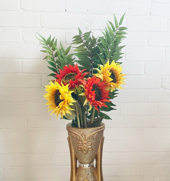 MISNODE Fiore artificiale giallo in vaso di girasole finto, vaso da fiori  finti in vaso, con vaso in seta, decorazione per decorazioni di girasoli :  : Casa e cucina